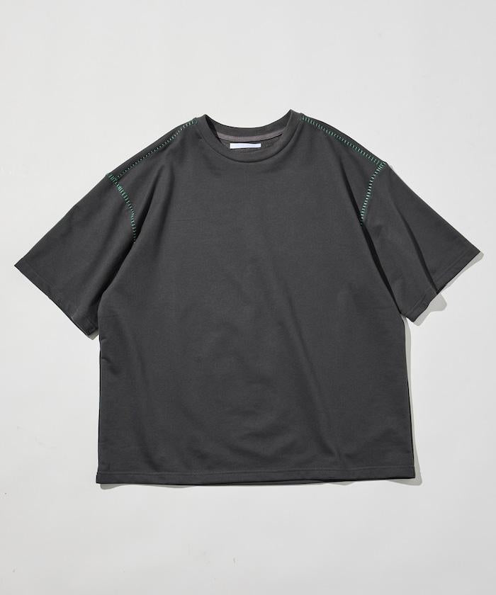 ボックスシルエット 配色ステッチ クルーネック Tシャツ