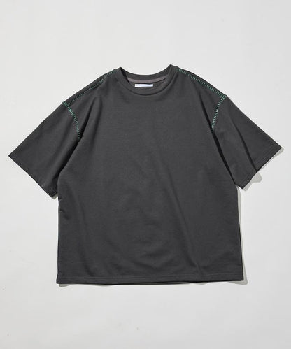 ボックスシルエット 配色ステッチ クルーネック Tシャツ