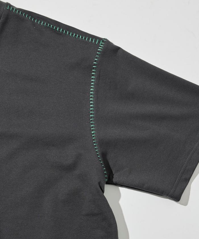 ボックスシルエット 配色ステッチ クルーネック Tシャツ