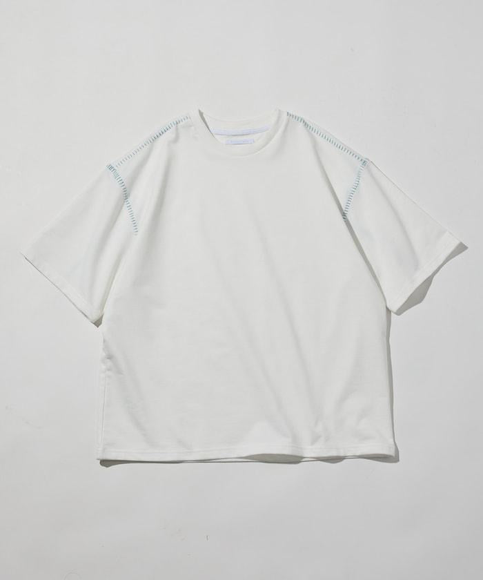 ボックスシルエット 配色ステッチ クルーネック Tシャツ