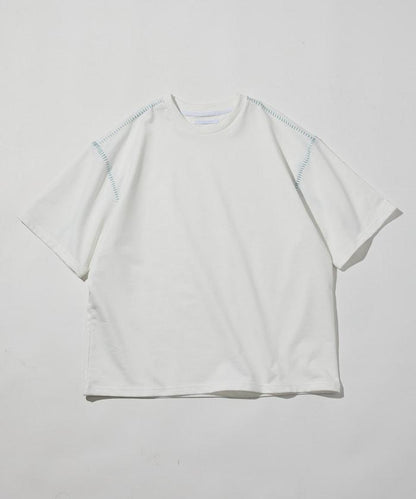 ボックスシルエット 配色ステッチ クルーネック Tシャツ