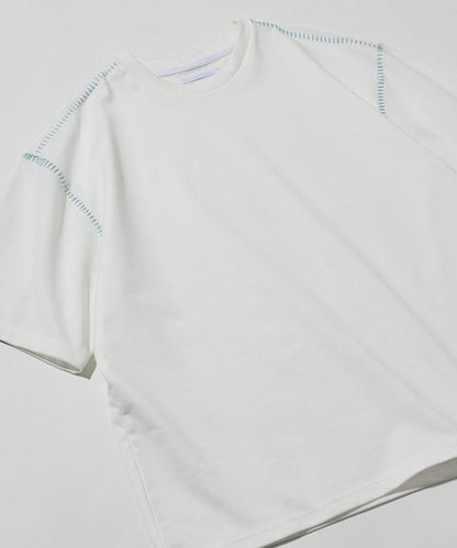 ボックスシルエット 配色ステッチ クルーネック Tシャツ