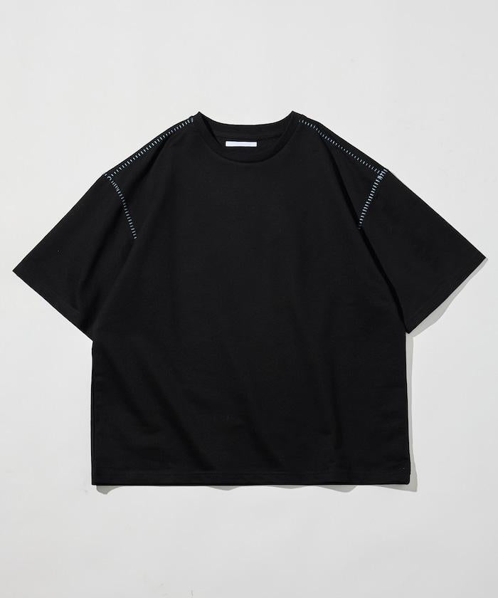 ボックスシルエット 配色ステッチ クルーネック Tシャツ