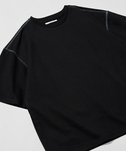 ボックスシルエット 配色ステッチ クルーネック Tシャツ