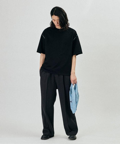 ボックスシルエット 配色ステッチ クルーネック Tシャツ