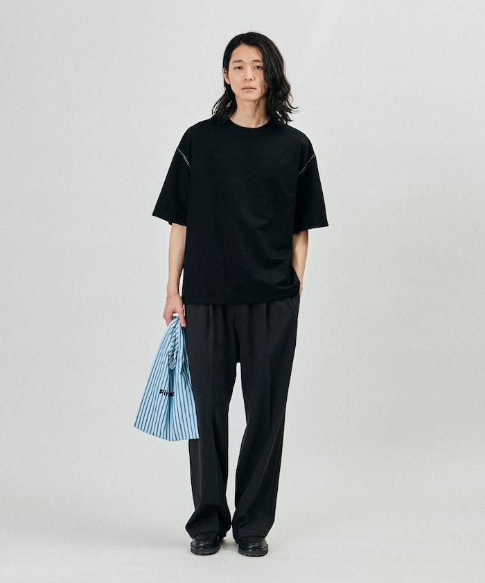 ボックスシルエット 配色ステッチ クルーネック Tシャツ