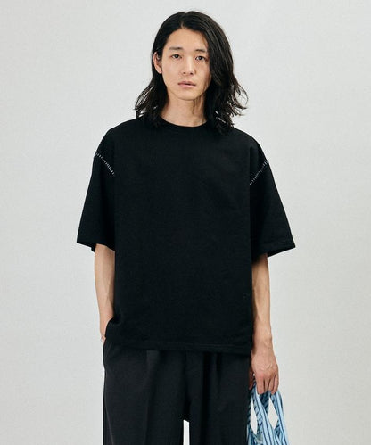 ボックスシルエット 配色ステッチ クルーネック Tシャツ