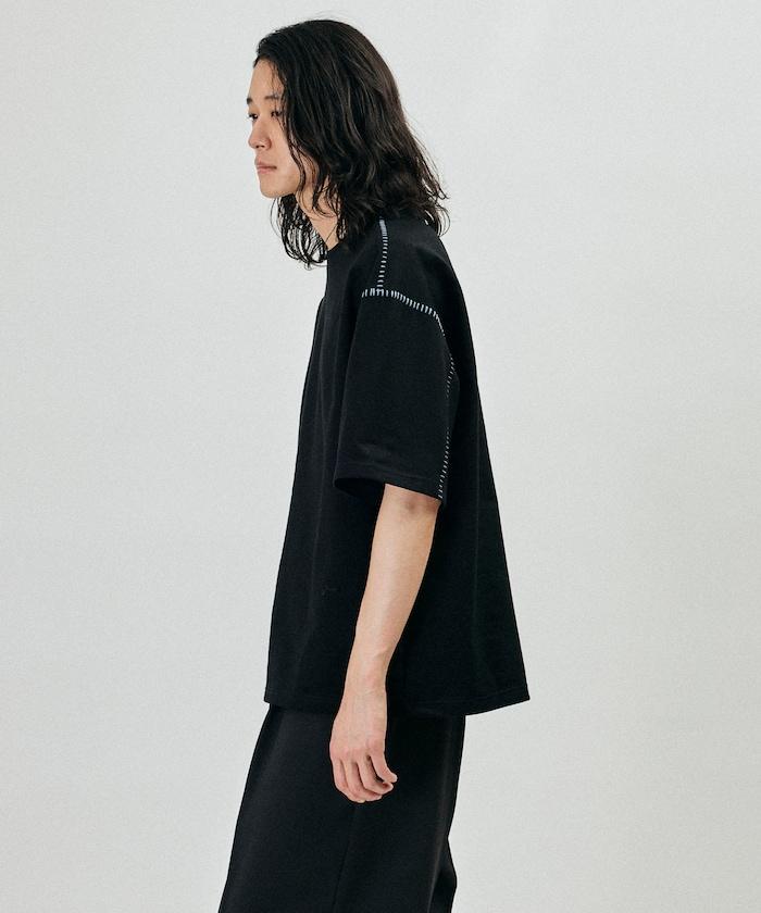 ボックスシルエット 配色ステッチ クルーネック Tシャツ