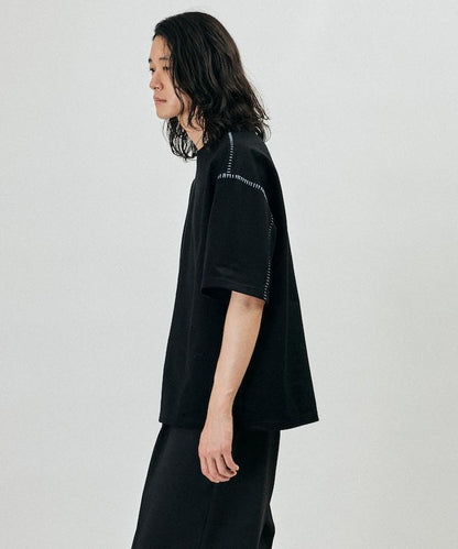 ボックスシルエット 配色ステッチ クルーネック Tシャツ