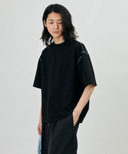 ボックスシルエット 配色ステッチ クルーネック Tシャツ