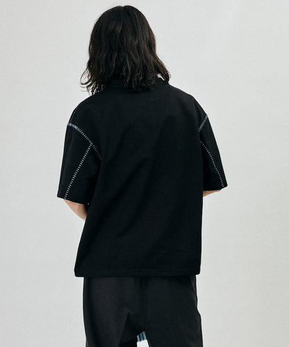 ボックスシルエット 配色ステッチ クルーネック Tシャツ