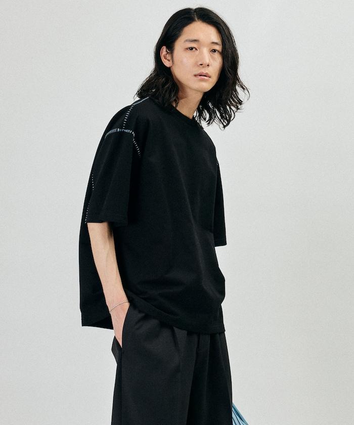 ボックスシルエット 配色ステッチ クルーネック Tシャツ