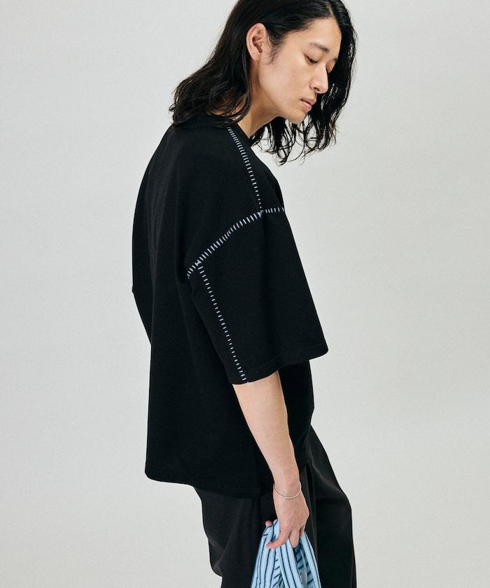 ボックスシルエット 配色ステッチ クルーネック Tシャツ