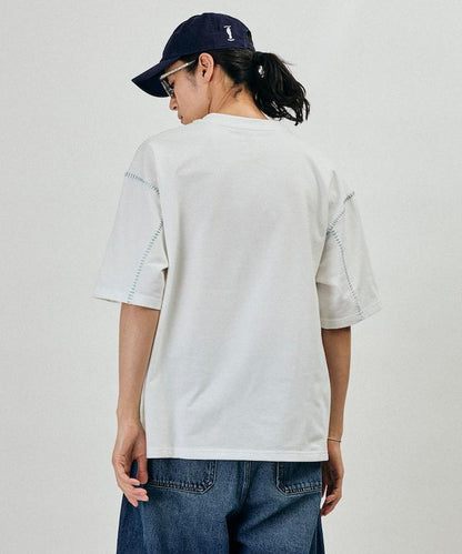 ボックスシルエット 配色ステッチ クルーネック Tシャツ