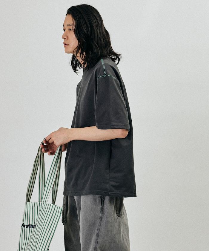 ボックスシルエット 配色ステッチ クルーネック Tシャツ