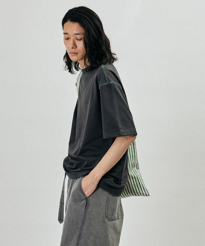 ボックスシルエット 配色ステッチ クルーネック Tシャツ