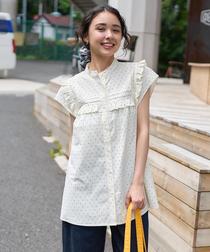 方形立領 荷葉邊 襯衫