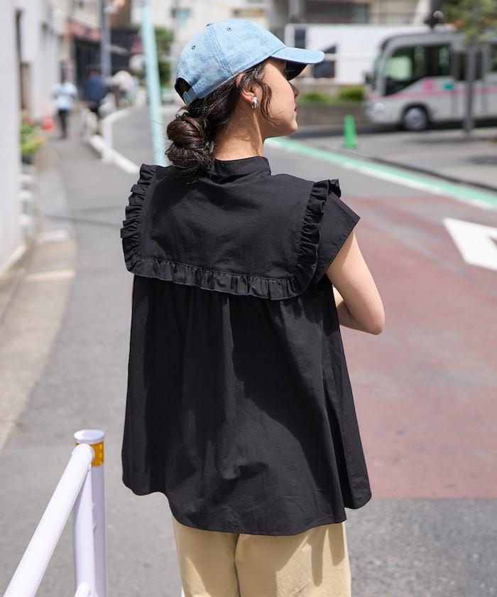 方形立領 荷葉邊 襯衫