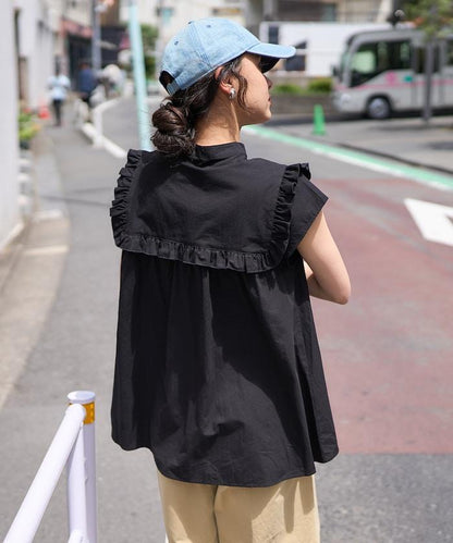 方形立領 荷葉邊 襯衫
