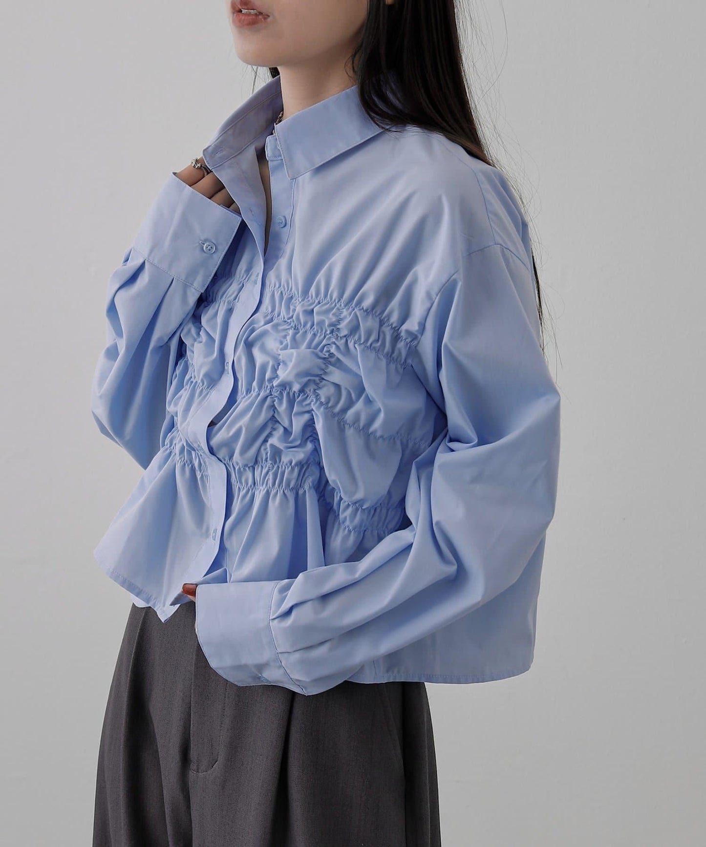 抽褶設計 襯衫 款