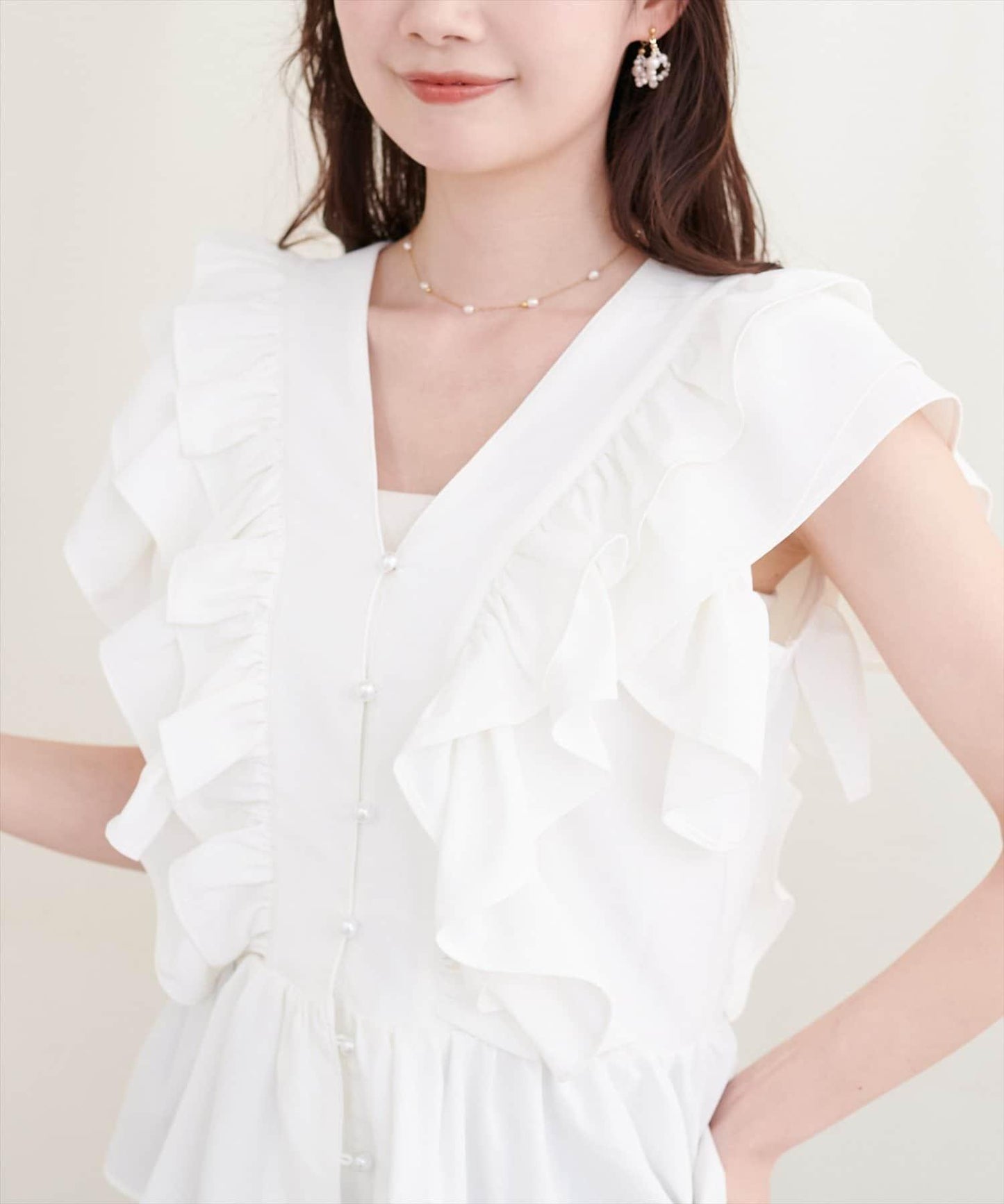 Erikoコラボ 褶飾荷葉擺女襯衫