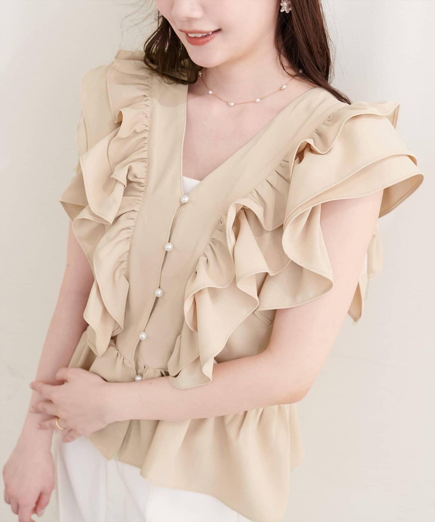Erikoコラボ 褶飾荷葉擺女襯衫