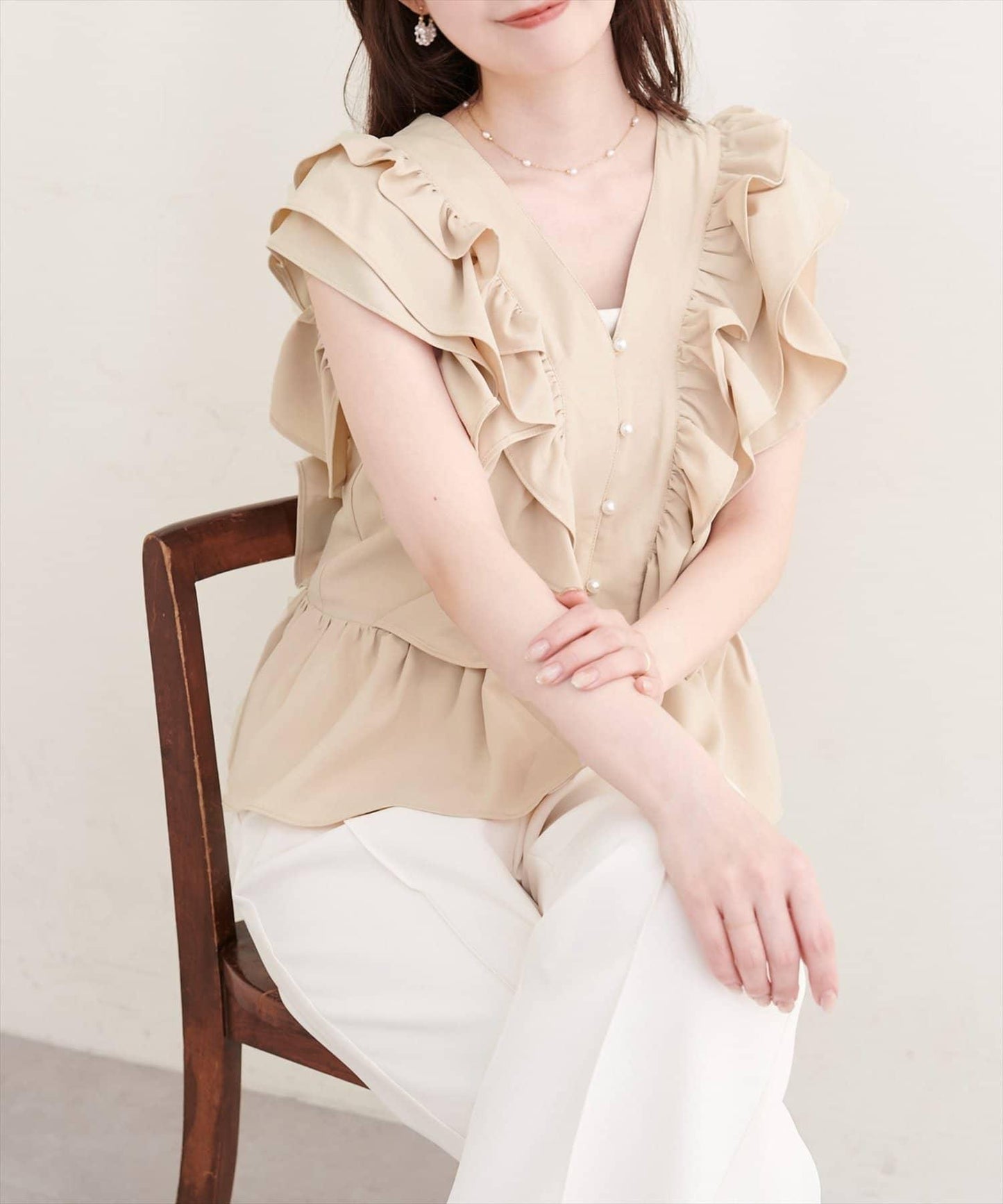 Erikoコラボ 褶飾荷葉擺女襯衫