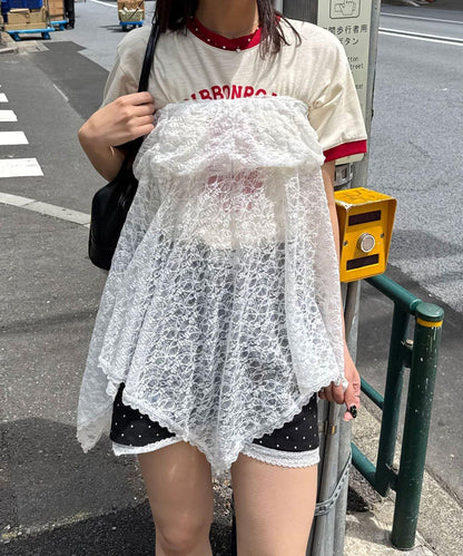 2WAY 蕾絲不規則下襬疊層中長半身裙