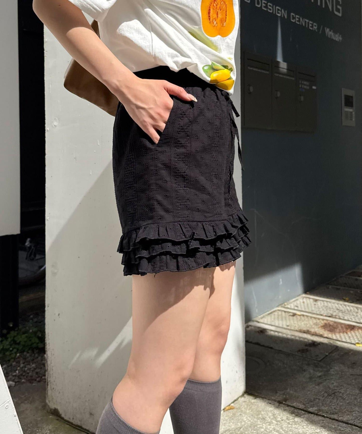 棉質蕾絲層疊設計短褲