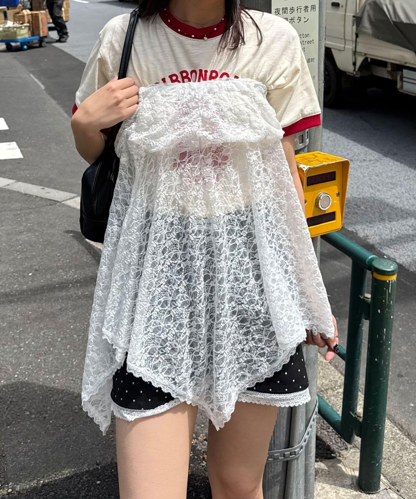 2WAY 蕾絲不規則下襬疊層中長半身裙