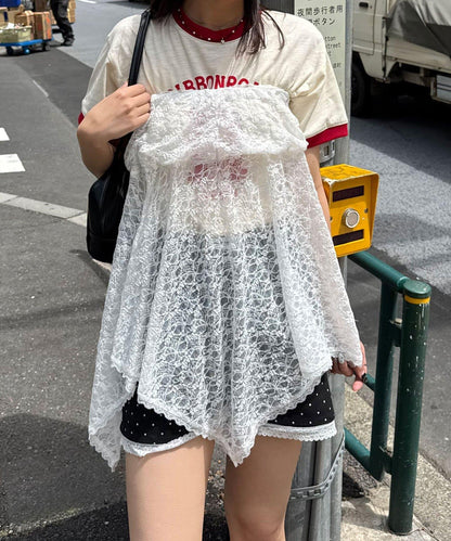 2WAY 蕾絲不規則下襬疊層中長半身裙