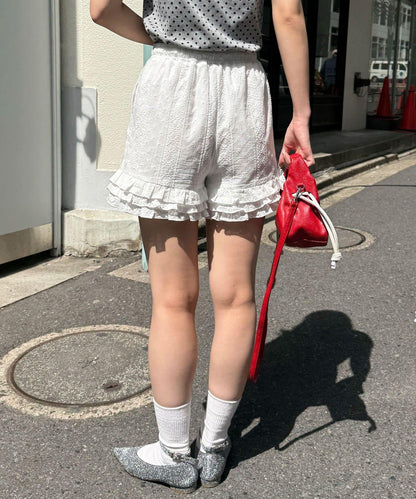 棉質蕾絲層疊設計短褲