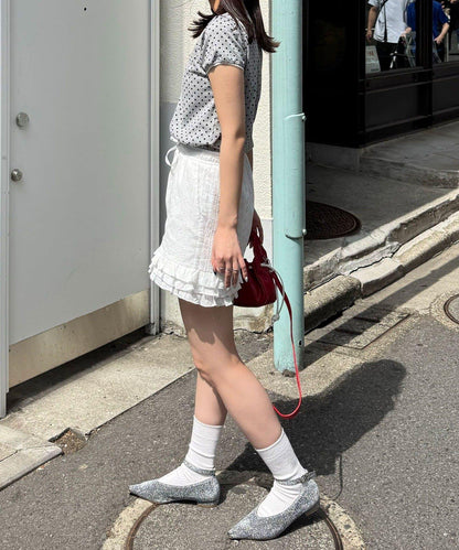 棉質蕾絲層疊設計短褲