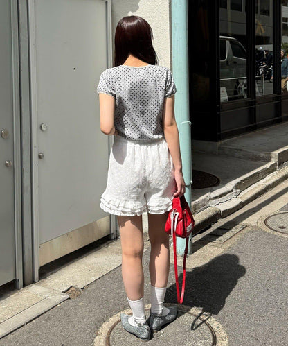 棉質蕾絲層疊設計短褲