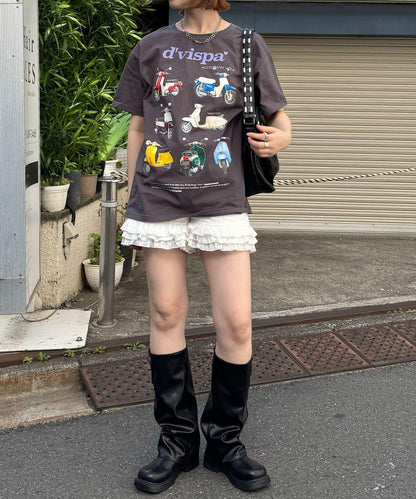 棉質蕾絲層疊設計短褲
