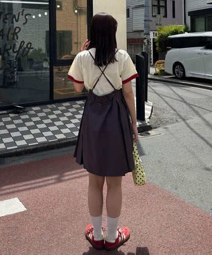 波點褶皺吊帶長款上衣