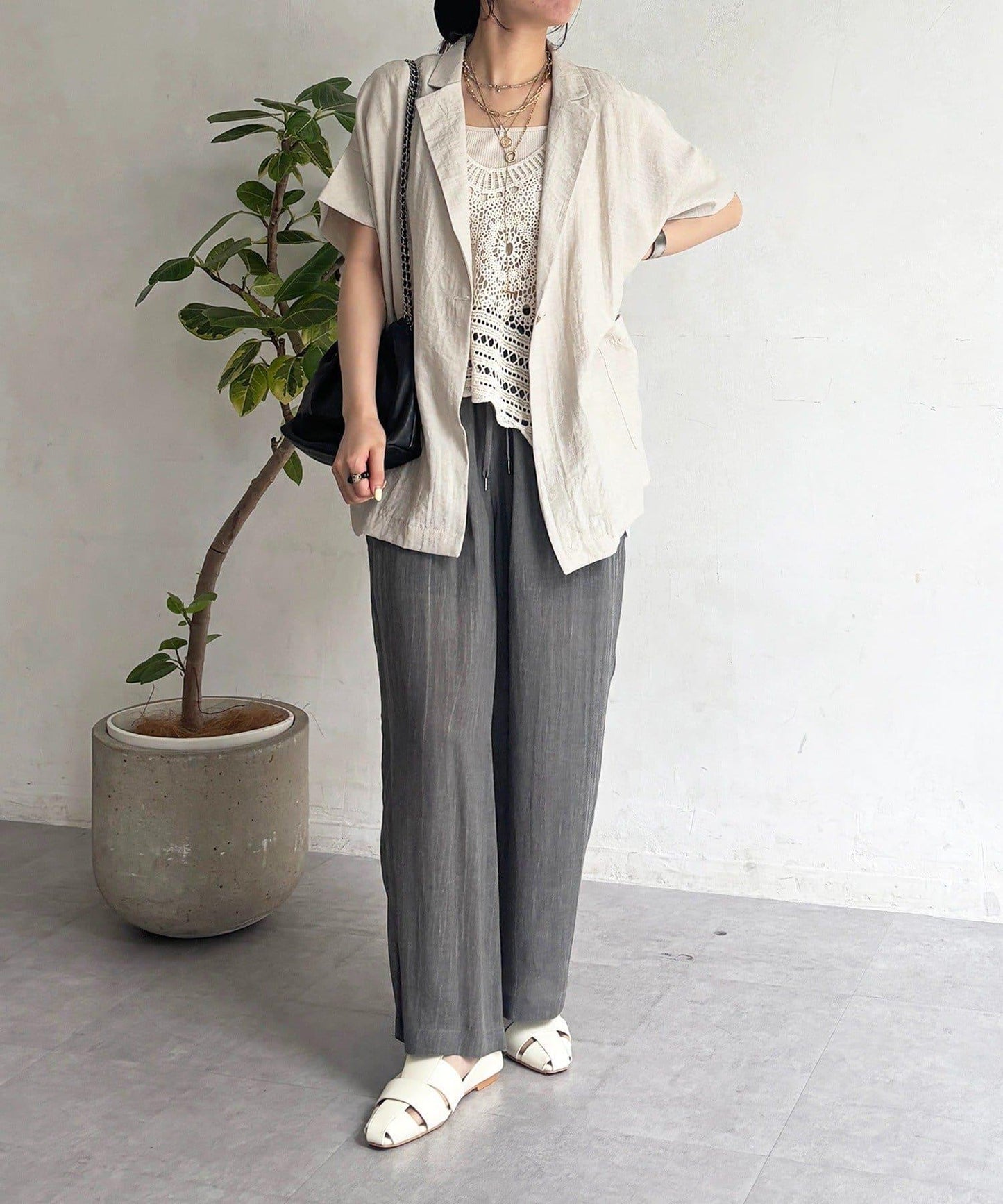 短袖亞麻混紡夾克