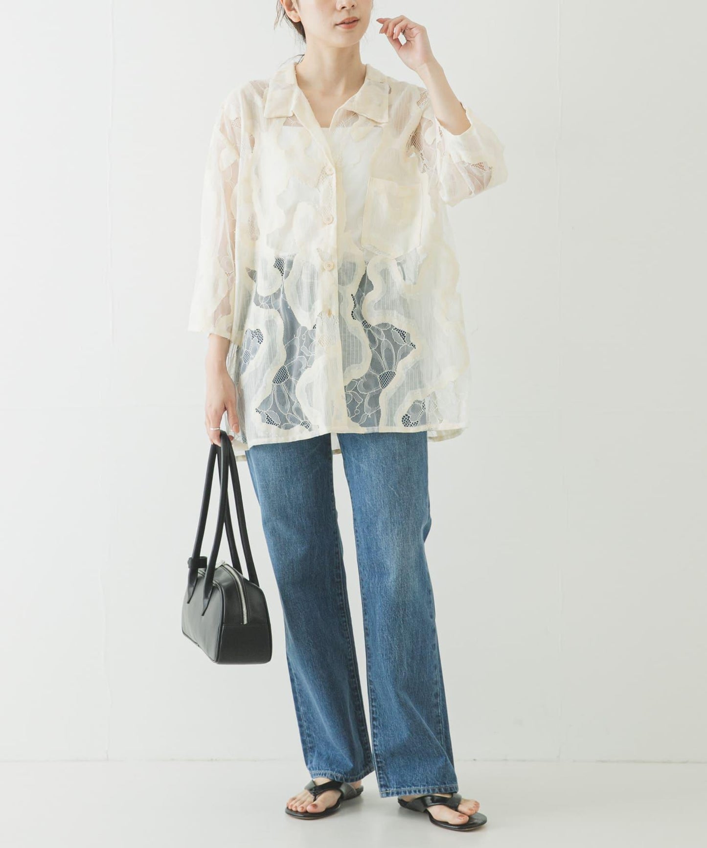 ESTHE OVERSIZED SHEER LACE SHIRTS 襯衫