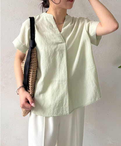 前褶透紗設計襯衫