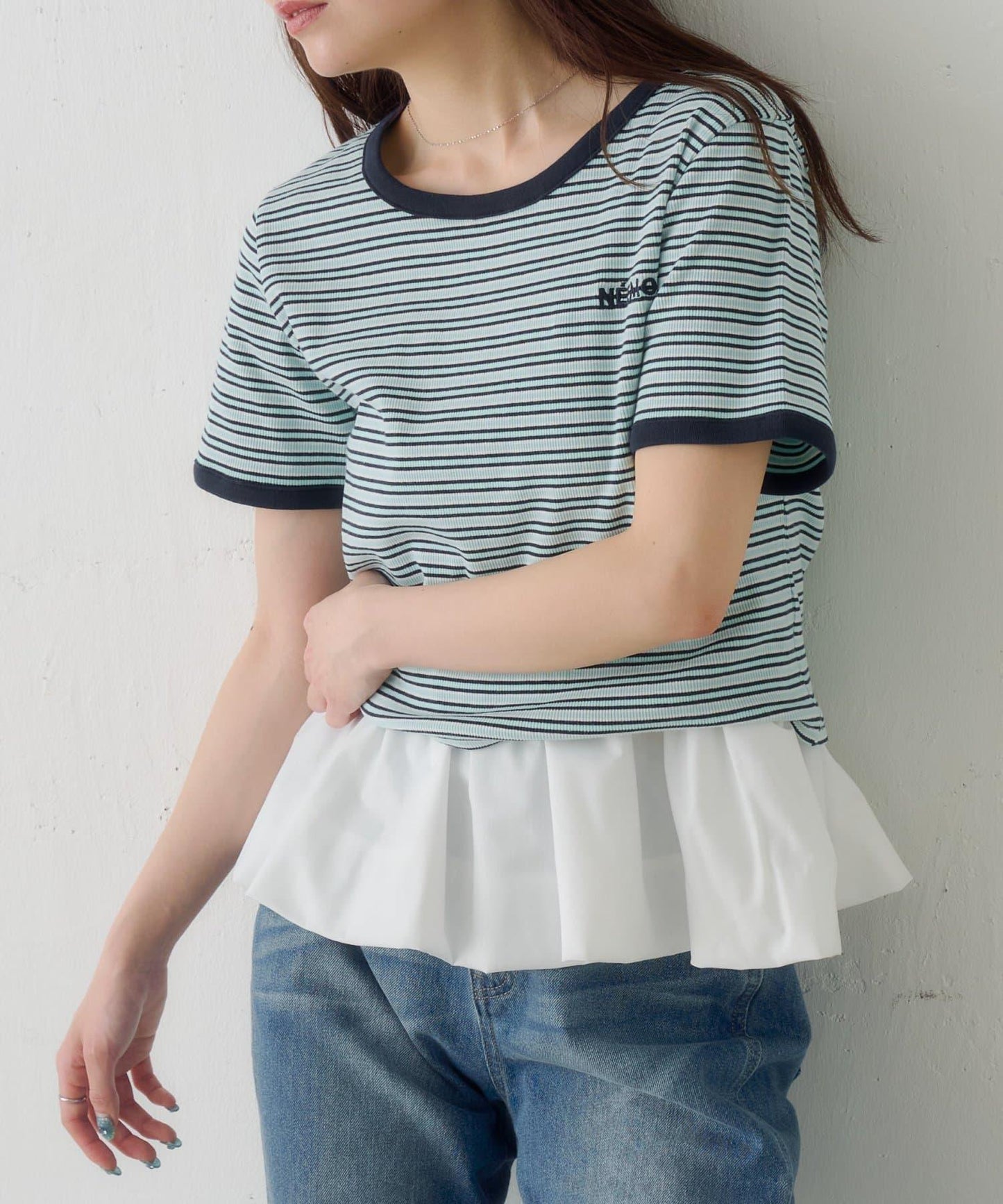 【Kastane】ボーダー刺繍TEE