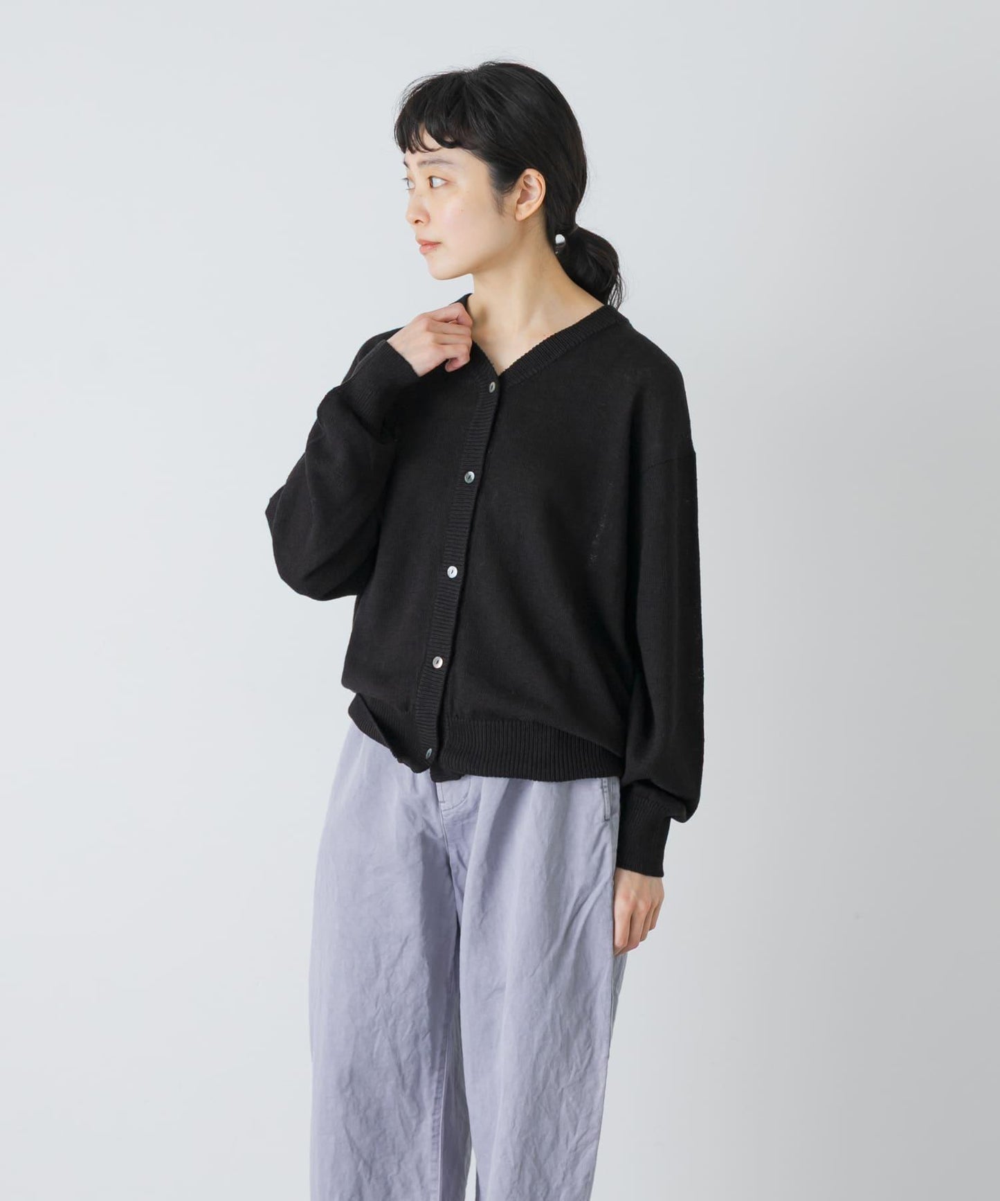 V領 亞麻棉 針織開衫