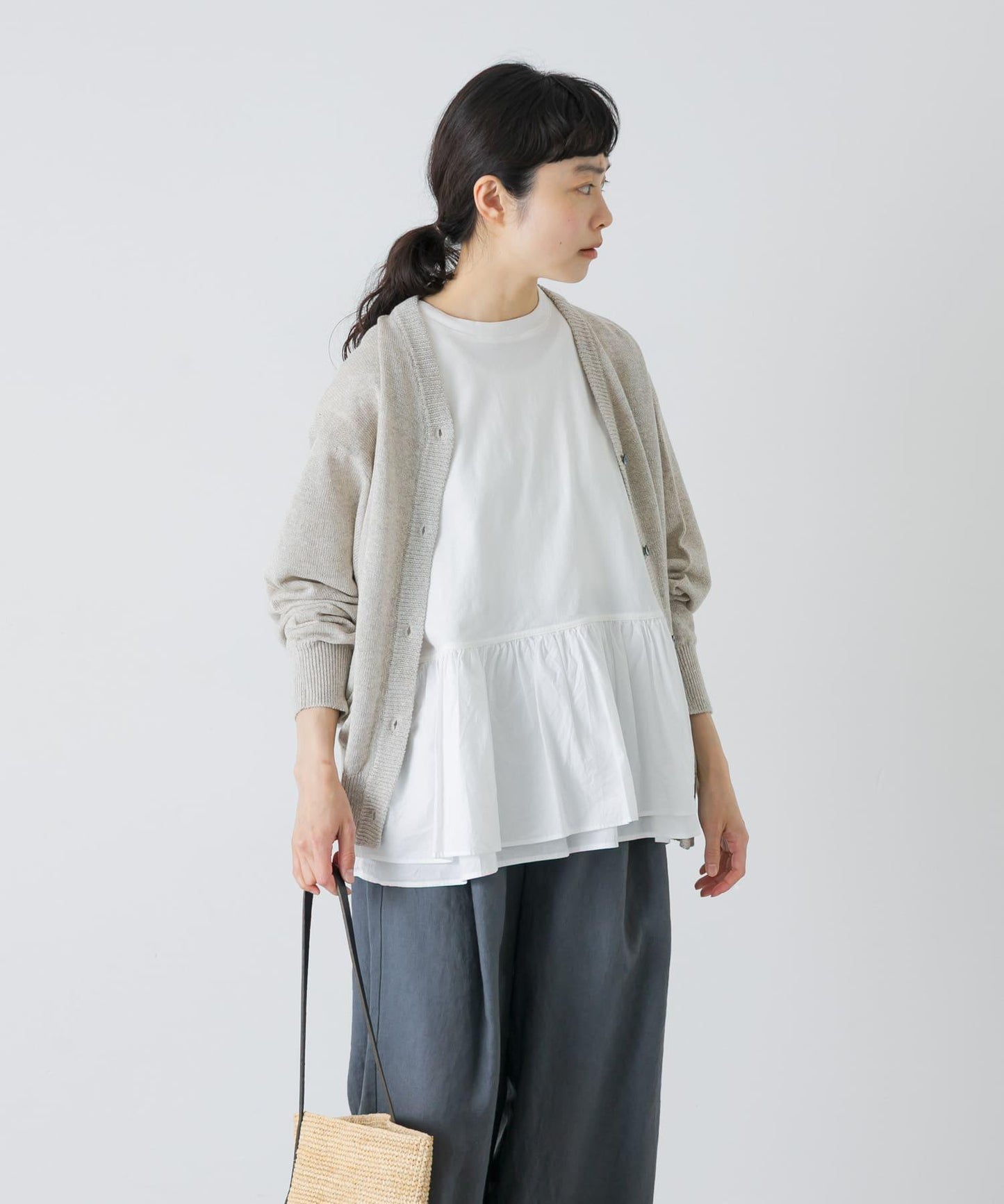 V領 亞麻棉 針織開衫