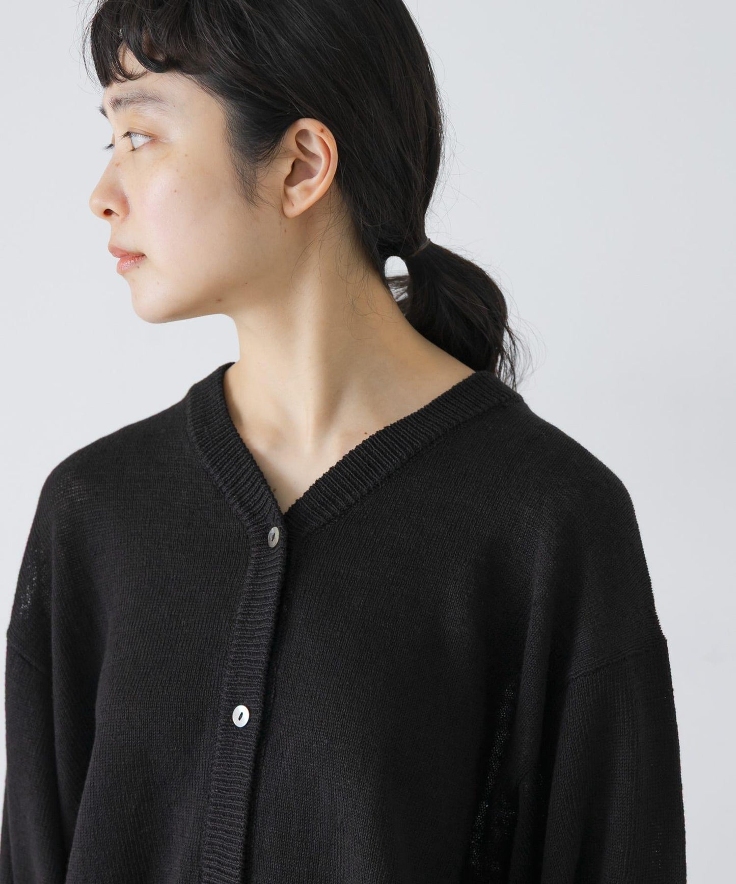 V領 亞麻棉 針織開衫