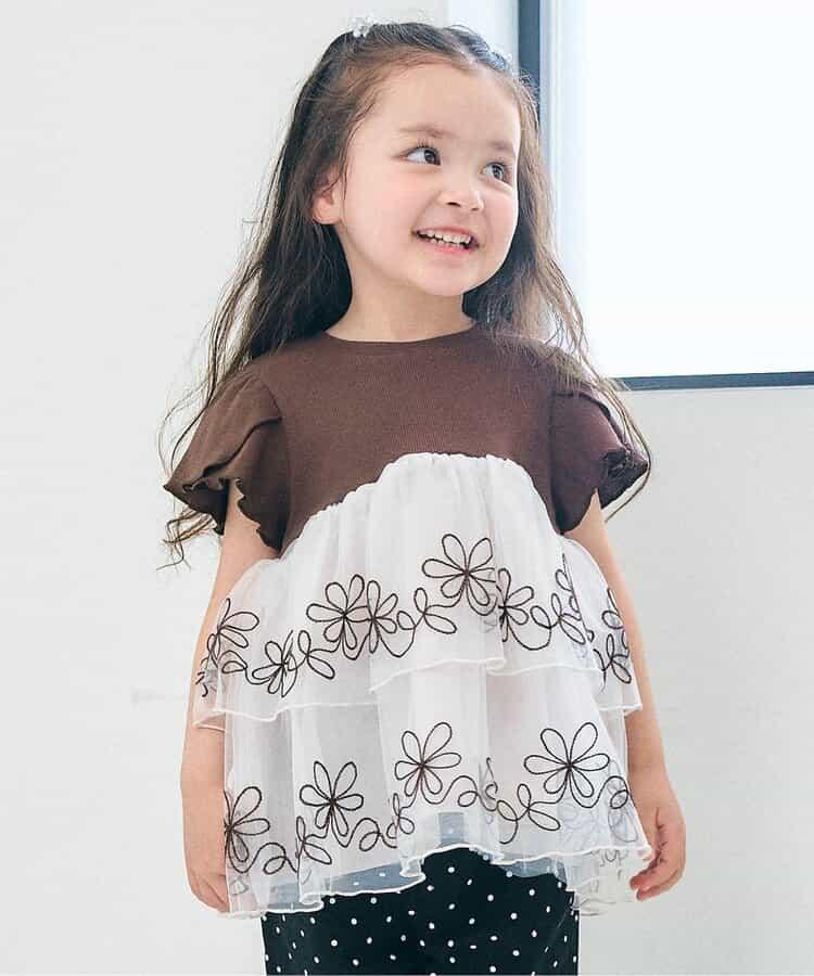 網紗刺繡拼接上衣
