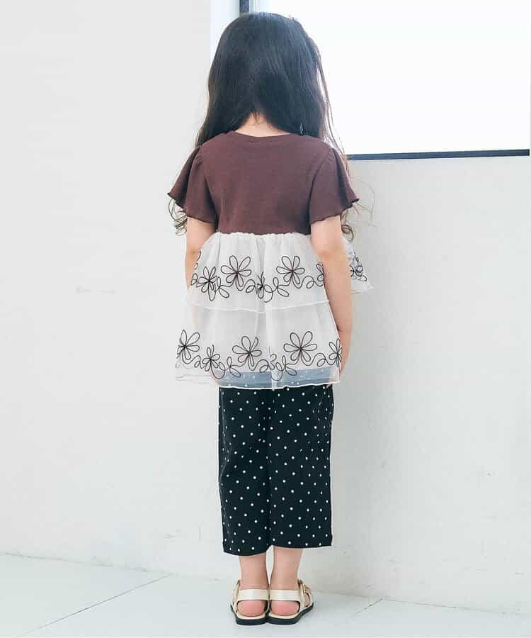 網紗刺繡拼接上衣