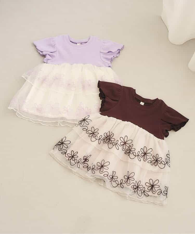 網紗刺繡拼接上衣