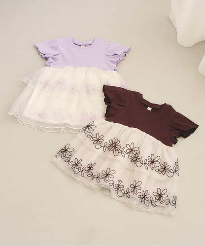 網紗刺繡拼接上衣