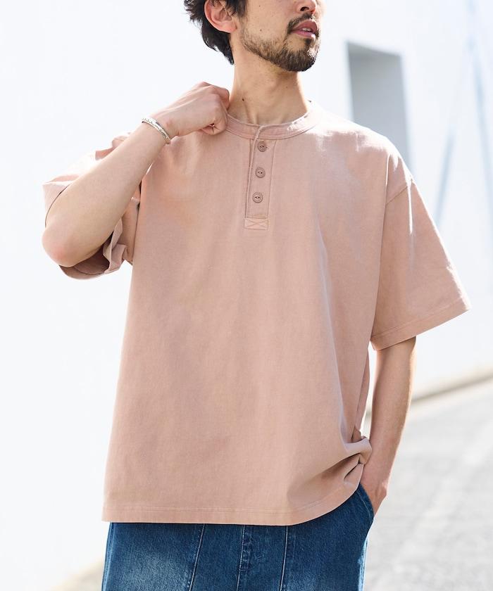 HEAVY WEIGHT/ヘビーウェイト 顏料染色 短袖 Henley neck 10.5オンス T恤
