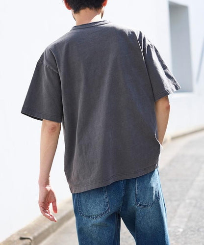 HEAVY WEIGHT/ヘビーウェイト 顏料染色 短袖 Henley neck 10.5オンス T恤