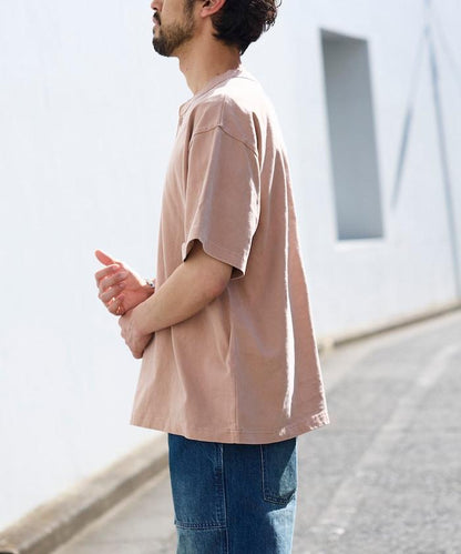 HEAVY WEIGHT/ヘビーウェイト 顏料染色 短袖 Henley neck 10.5オンス T恤